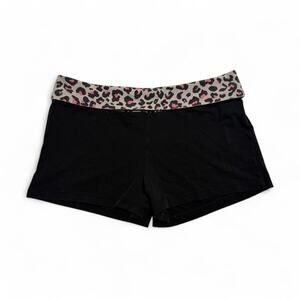 Fold over Y2K low rise Micro shorts black cotton pink cheetah print women size M